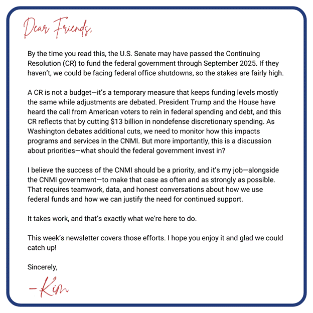 Catch Up with Kim -- March 14, 2025 -- Letter from the Congresswoman