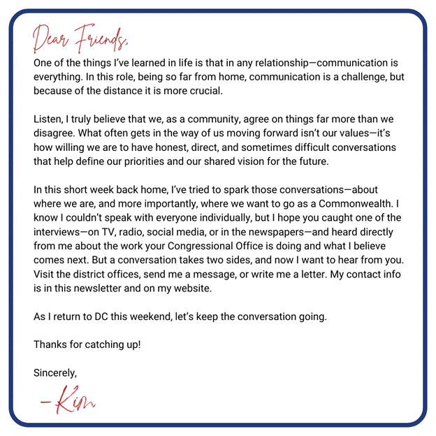Catch Up with Kim -- March 21, 2025 -- Letter from the Congresswoman