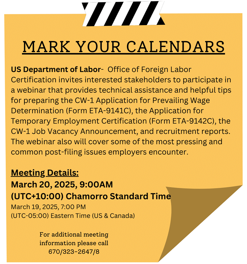 US Department of Labor OFLC to hold CW-1 Webinar